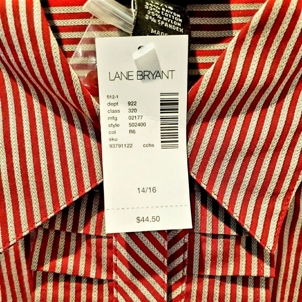 New Women's Lane Bryant striped red blouse 14/16 - Picture 3 of 6